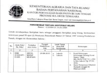 Kantor Pertanahan Buton Tengah Umumkan Kehilangan Sertipikat Hak Milik Warga Lakudo Abdul Manaf Mustafa