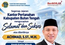 Kantor Pertanahan Buton Tengah Ucapkan Selamat dan Sukses atas Pelantikan Achmad Sebagai Kakanwil BPN Sultra